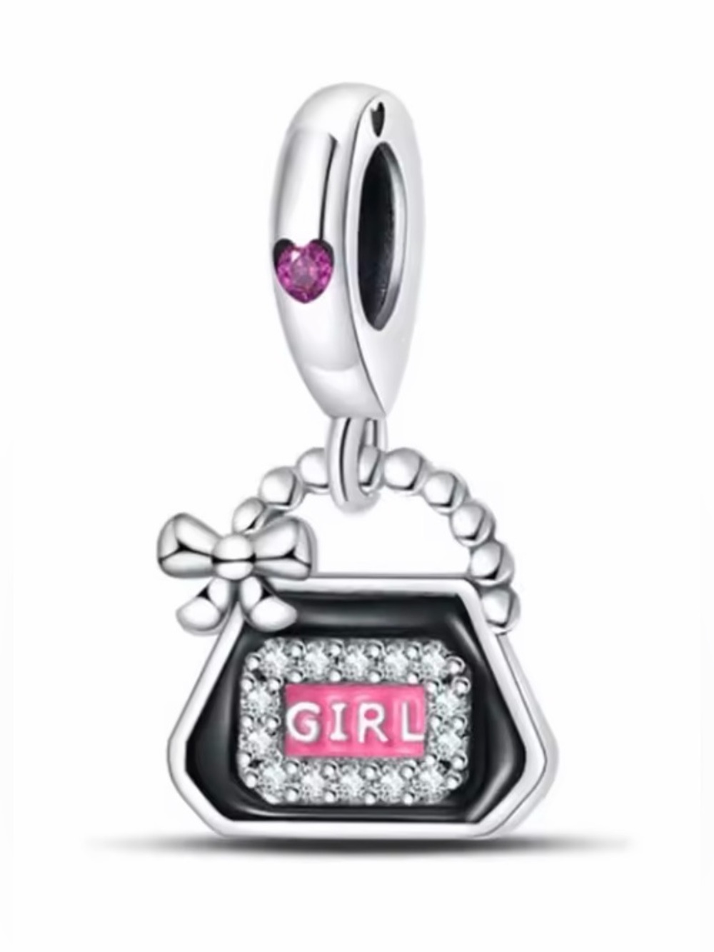 Silver, Pink & Black 'GIRL' Purse Dangle Charm